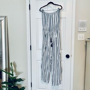 NWT Blue Island Strapless Blue and White Jumpsuit, SZ M